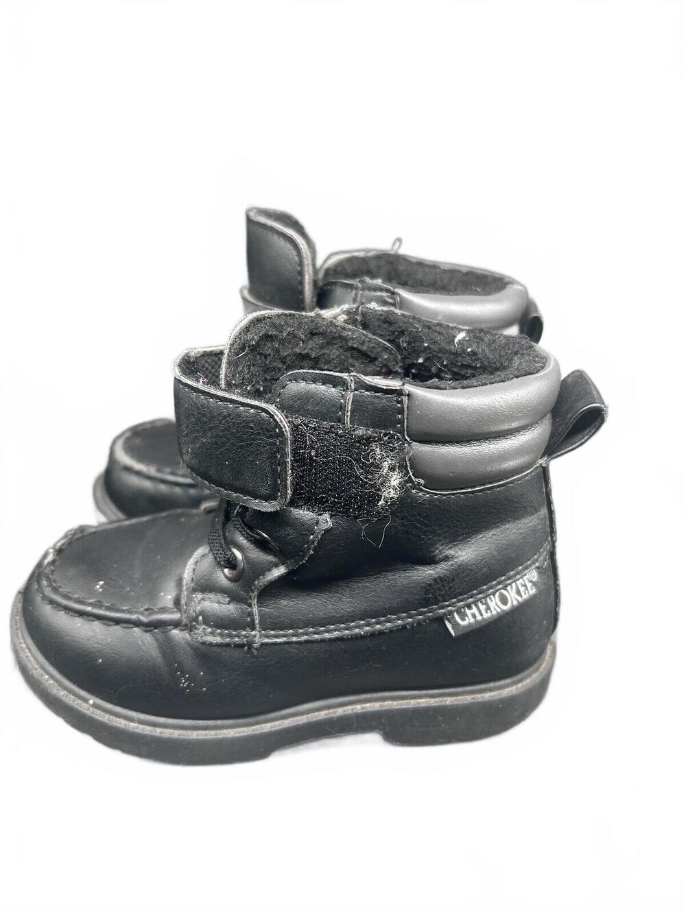 Cherokee Black Kids Lace-Up Ankle Boots with Velcro Strap